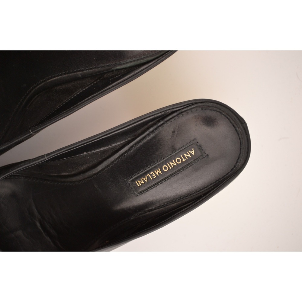 Antonio Melani Leather Mule Heels Office Evening Fall Black Gold Slip On 8.5 - Picture 6 of 9